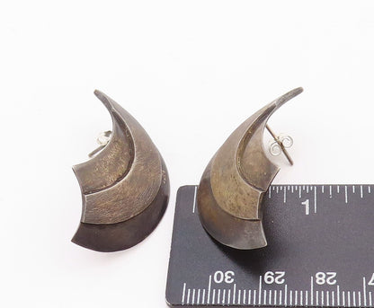 925 Sterling Silver Vintage Earrings MEXICO Dark Tone Carved Horns   EG13177