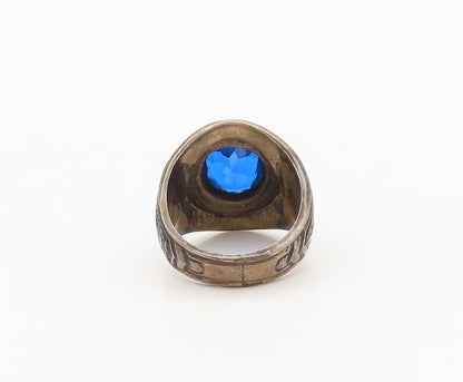 REED & CO. 925 Silver  Vintage Carved Sapphire 1980 School Ring Sz 8  RG27517