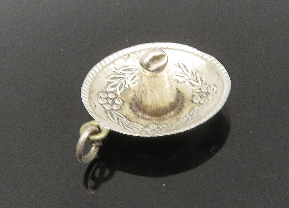 925 Sterling Silver  Vintage Petite Floral Sombrero Hat Pendant  PT18532