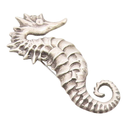 925 Sterling Silver Vintage Brooch Pin Classic Carved Figural Seahorse  BP12474