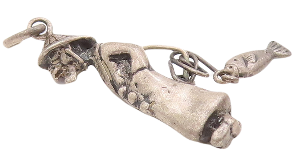 925 Sterling Silver Vintage Pendant Solid 3D Carved Fisher Man Charm  PT23056