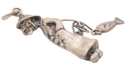 925 Sterling Silver Vintage Pendant Solid 3D Carved Fisher Man Charm  PT23056