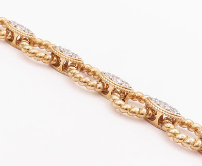 925 Sterling Silver Vintage Bracelet Gold Plated Rope Rings Carved CZ  BT10504