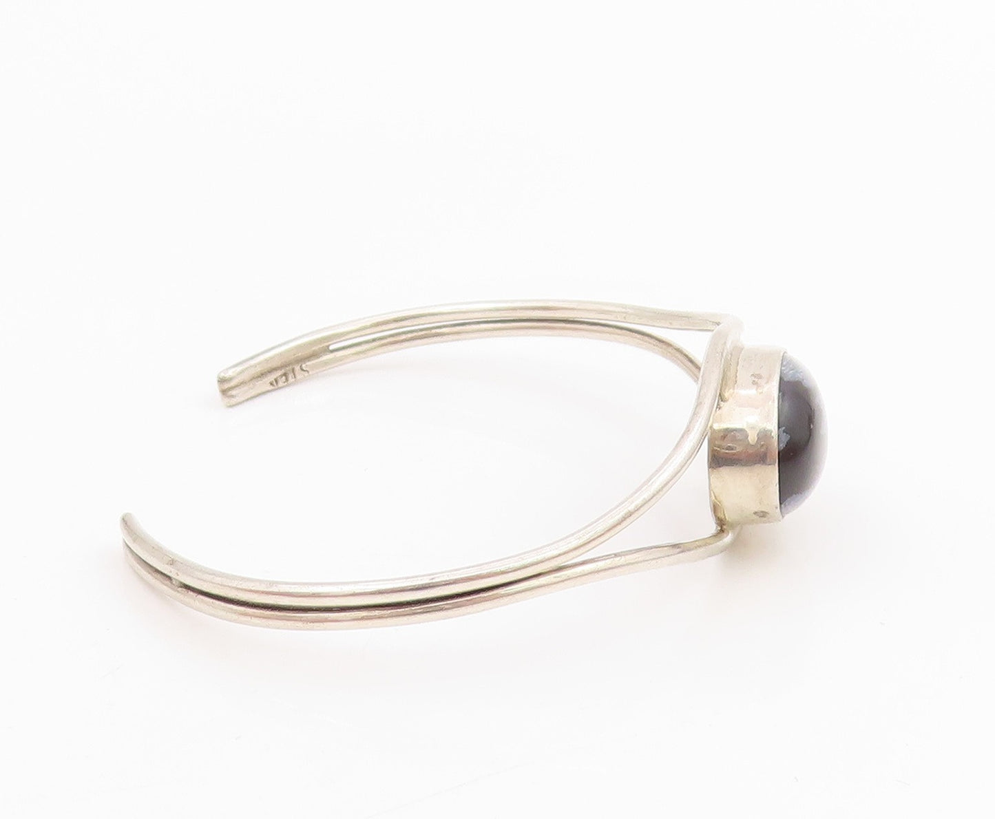 925 Sterling Silver Vintage Bracelet Oval Cabochon Agate Modernist Cuff  BT11508