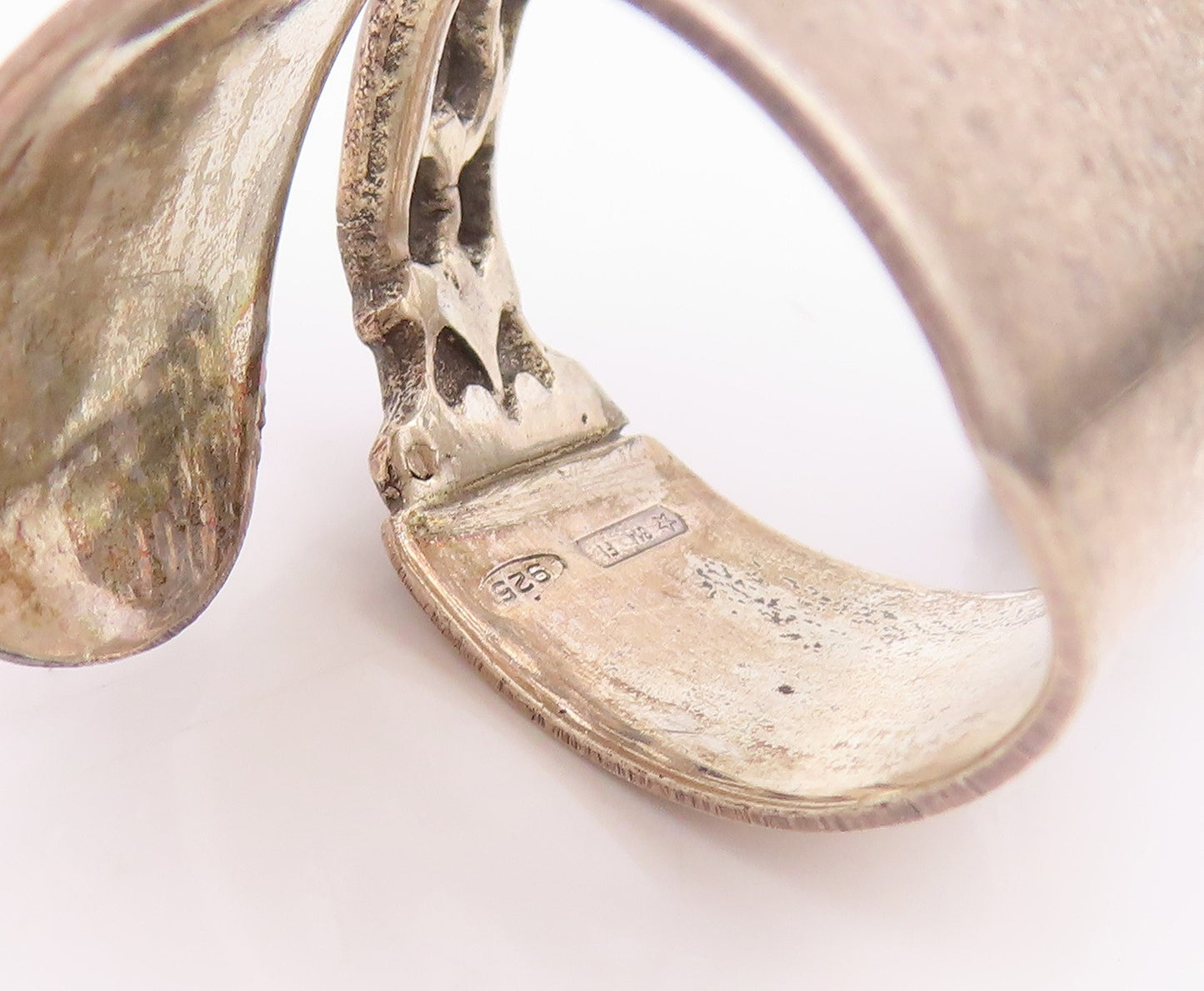 925 Sterling Silver Vintage Ring Openwork Flower Motif Cuff Band  Sz 10  RG33787