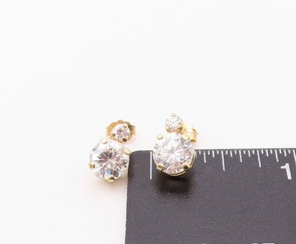 925 Sterling Silver Vintage Earrings Gold Plated Round Cut CZ 2 Stones  EG13416