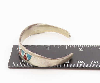 925 Sterling Silver Vintage Bracelet NAVAJO ZUNI Multi Gemstone Inlay  BT11591