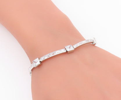 925 Sterling Silver  Vintage Shiny Cubic Zirconia Bar Chain Bracelet  BT8841