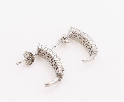 925 Sterling Silver Vintage Earrings Round CZ Curved Crescent Moon Studs  EG1093