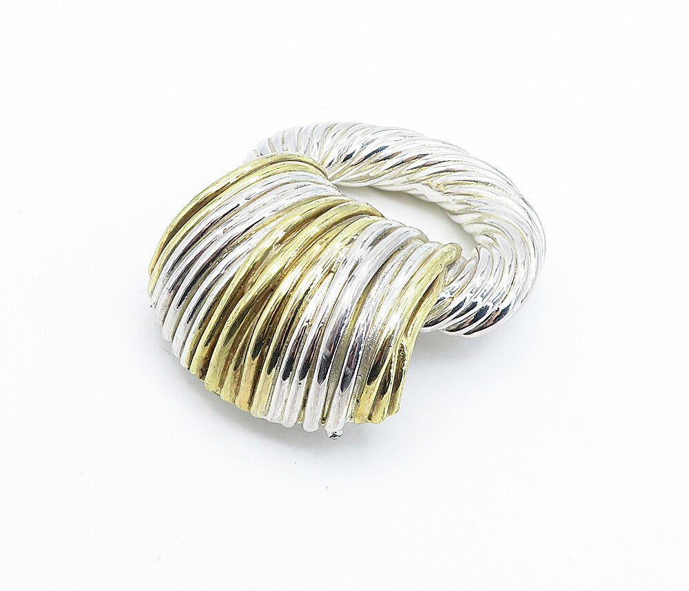 ISRAEL 925 Sterling Silver  Vintage Two Tone Fluted Design Brooch Pin  BP2487