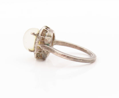 925 Sterling Silver Vintage Ring Gemstone Swirly Heart Carved  Sz 7  RG31897
