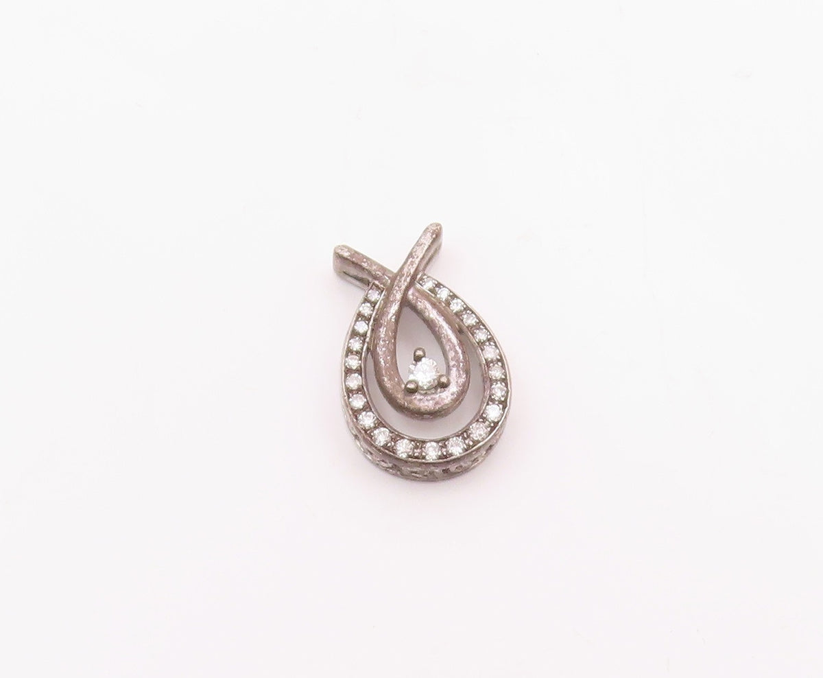 925 Sterling Silver  Vintage Genuine Diamonds Open Tear Drop Pendant  PT19616
