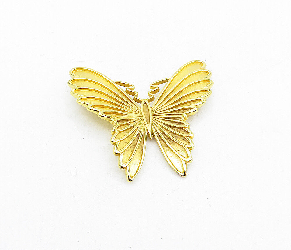 925 Sterling Silver  Shiny Gold Plated Butterfly Motif Drop Pendant  PT3711