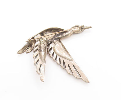 925 Sterling Silver Vintage Brooch Round CZ Flying Crane Bird Design  BP11879