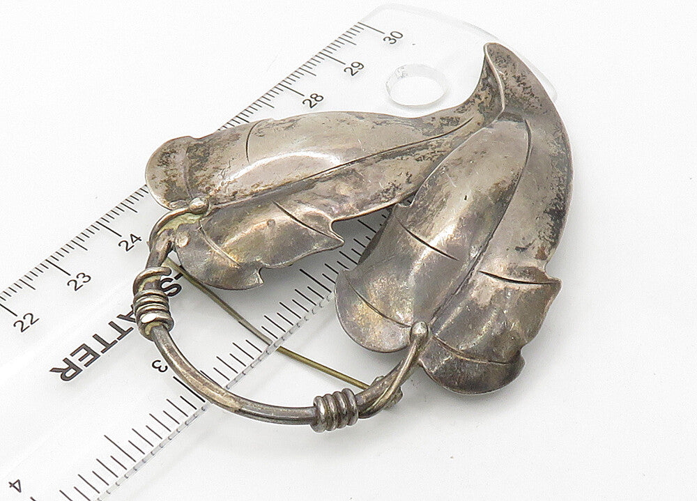 ALBINO MANCA 925 Sterling Silver  Vintage Floral Leaves Brooch Pin  BP8439