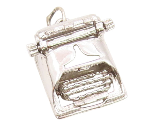 925 Sterling Silver  Vintage Shiny Old Fashioned Typewriter Pendant  PT19882