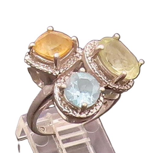 925 Sterling Silver  Vintage Tricolor Topaz Brutalist Ring Sz 7.25  RG26730