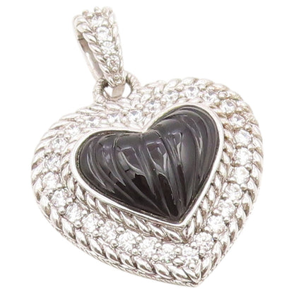 925 Sterling Silver Vintage Pendant JUDITH RIPKA Onyx & CZ Love Heart  PT26408