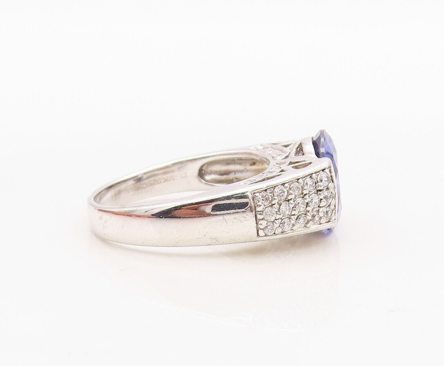 925 Sterling Silver Vintage Ring Designer Round Sapphire & Topaz  Sz 7  RG30042