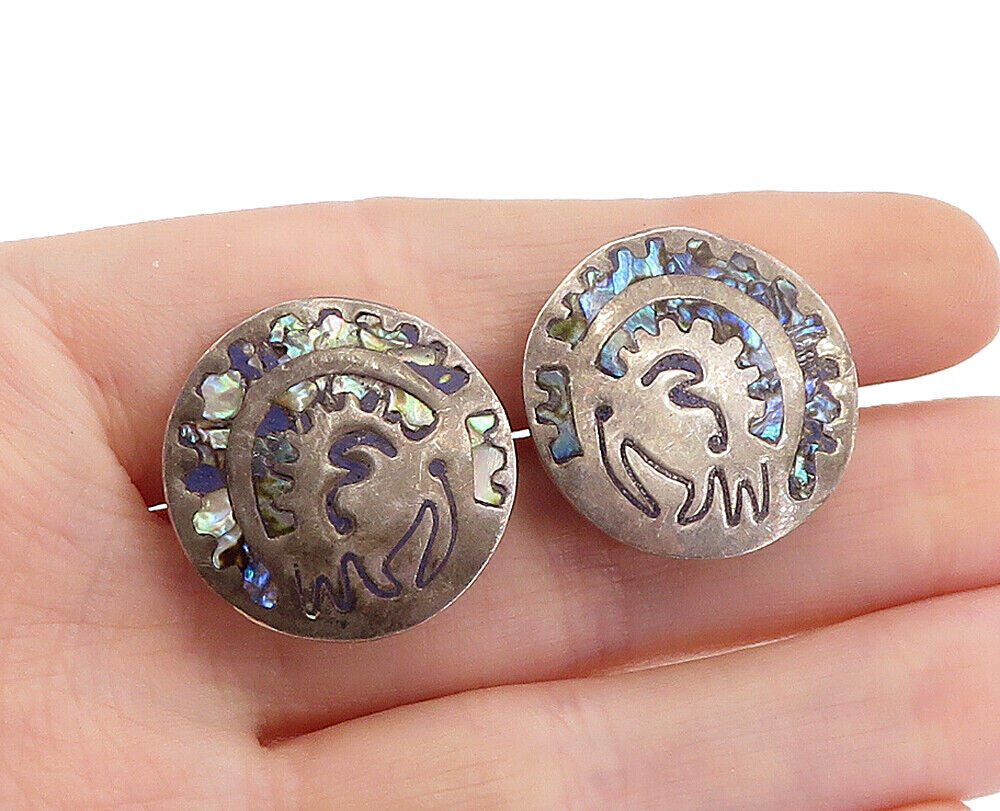 MEXICO 925 Sterling Silver  Vintage Abalone Shell Pattern Drop Earrings EG2689