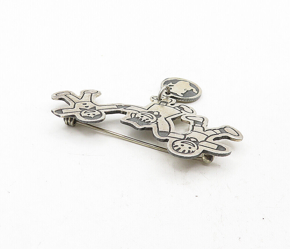 EFS MEXICO 925 Silver  Vintage Children Holding Hands Unity Brooch Pin  BP1475