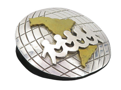 MEXICO 925 Sterling Silver  Vintage Two Tone World Unity Brooch Pin  BP3148