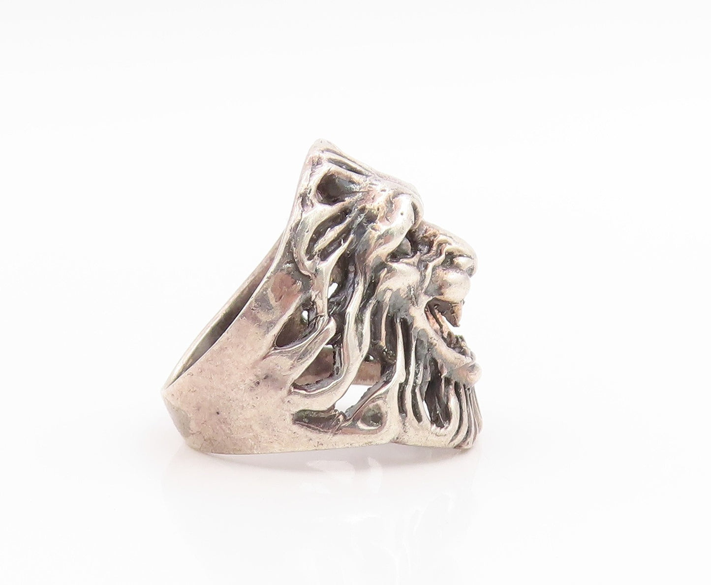 925 Sterling Silver Vintage Ring Roaring Lion Head Cutout Band  Sz 6.5  RG35794