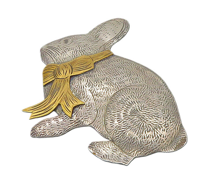 925 Sterling Silver  Vintage Two Tone Etched Rabbit Motif Brooch Pin  BP8216