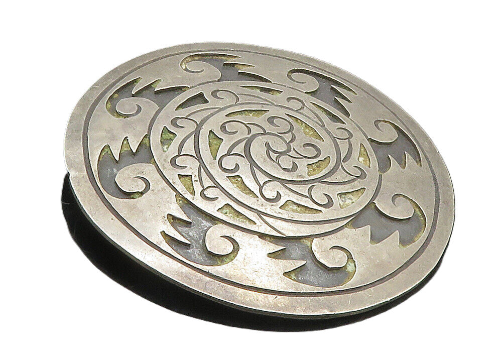 A. CAZARES TAXCO 925 Silver  Vintage Antique Swirl Pattern Brooch Pin  BP4156