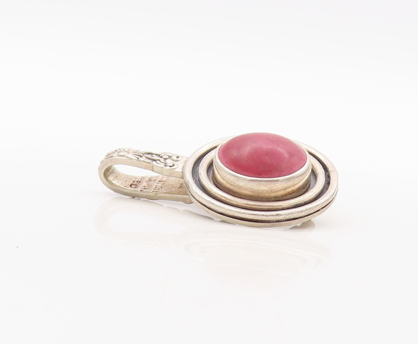925 Sterling Silver Vintage Tie Clip Floral Carved Red Gemstone Grooved  TR3810