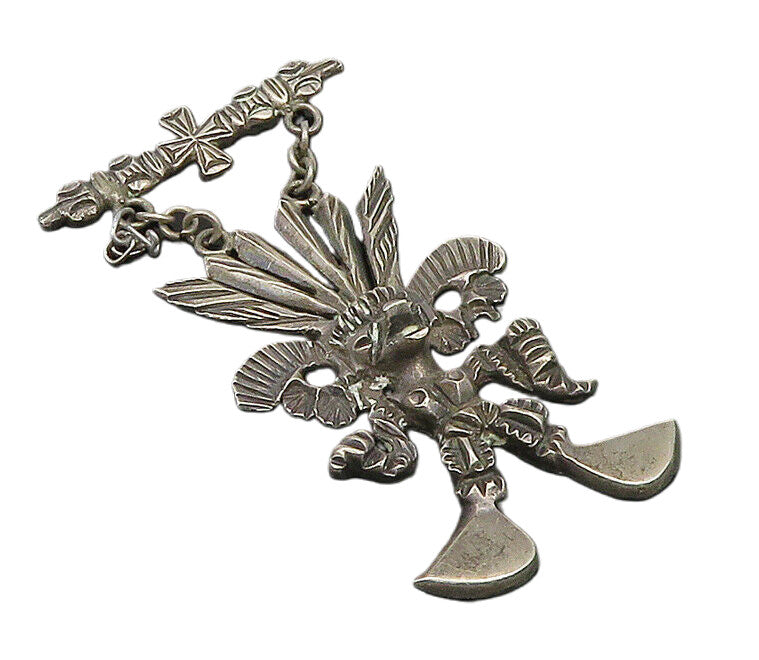 925 Sterling Silver  Vintage Sculpted Tribal Warrior Dangle Pendant  PT20229