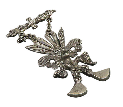 925 Sterling Silver  Vintage Sculpted Tribal Warrior Dangle Pendant  PT20229