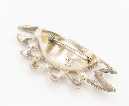 MEXICO 925 Sterling Silver  Vintage Hammered Rising Sun Brooch Pin  BP10314