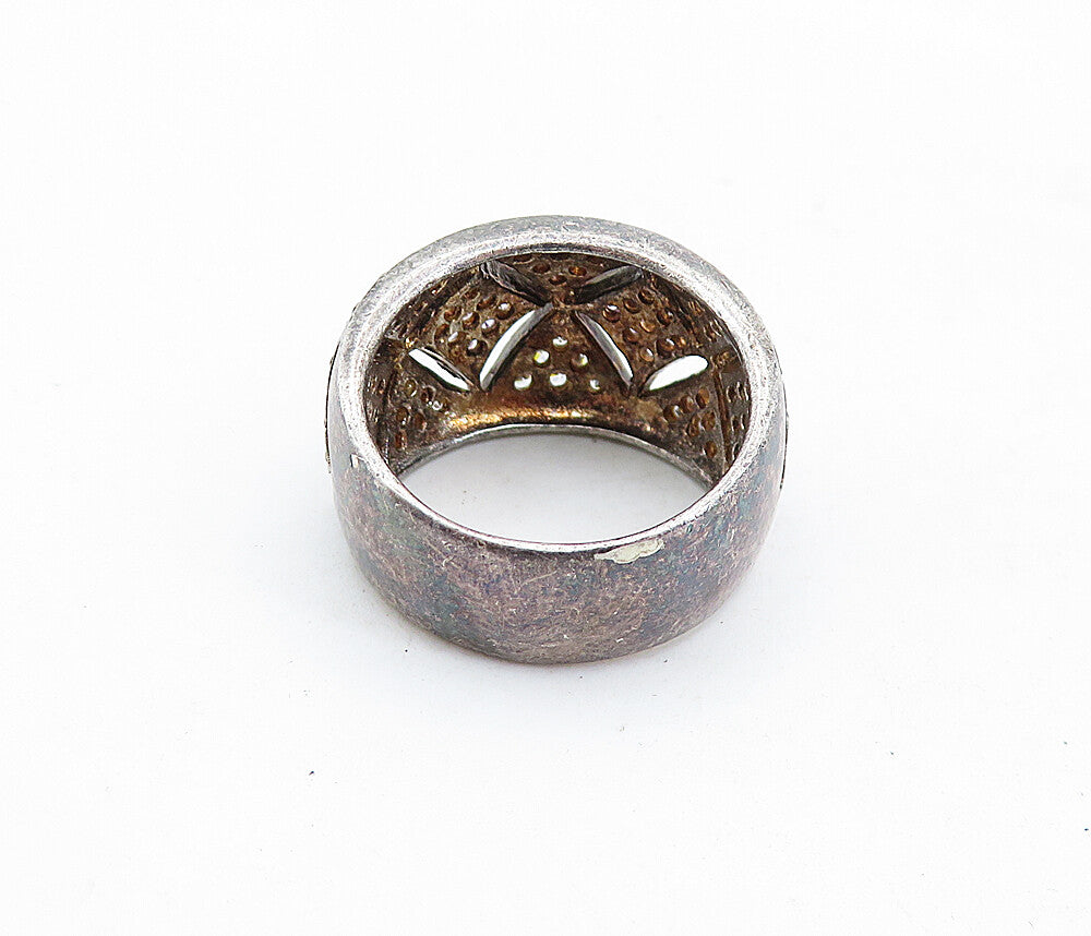 925 Sterling Silver  Vintage Pink & White Topaz Oxidized Band Ring Sz 7 RG5775