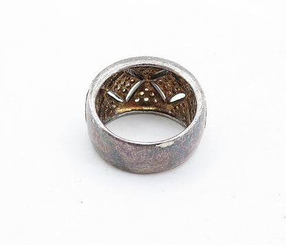 925 Sterling Silver  Vintage Pink & White Topaz Oxidized Band Ring Sz 7 RG5775