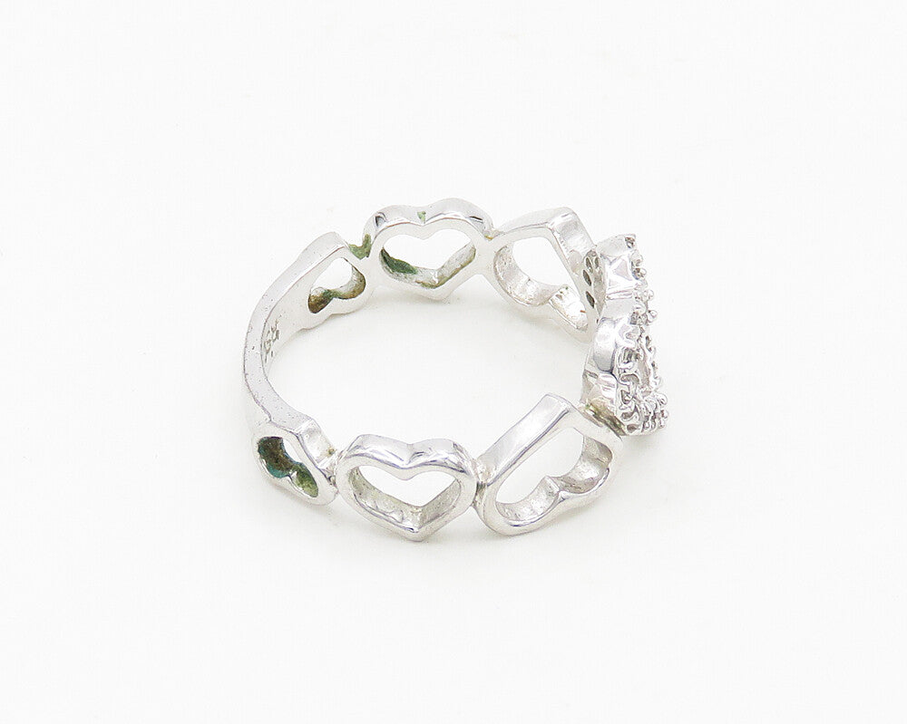 925 Sterling Silver  Shiny Topaz Open Love Hearts Band Ring Sz 7  RG18509