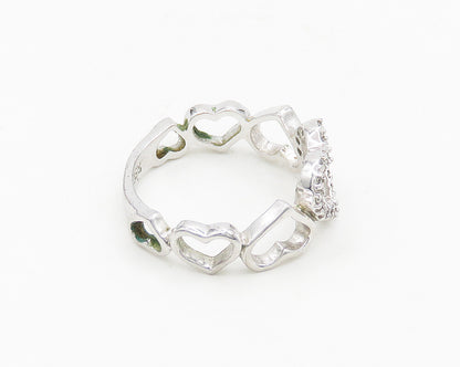 925 Sterling Silver  Shiny Topaz Open Love Hearts Band Ring Sz 7  RG18509