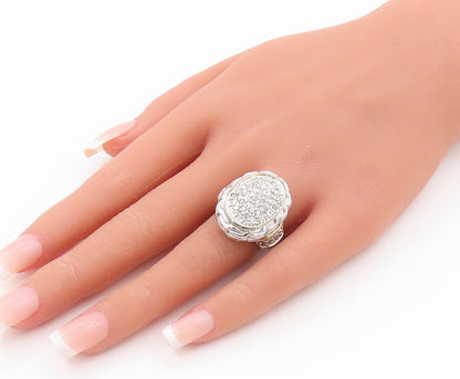 925 Sterling Silver Vintage Ring Large Carved Oval CZ Inlay  Sz 7  RG31837