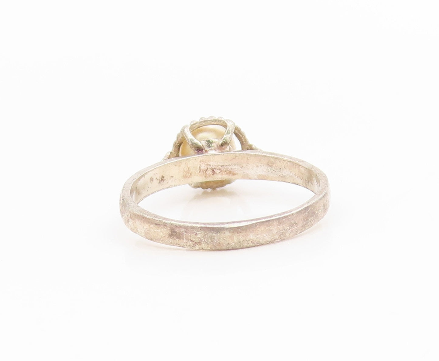 925 Sterling Silver Vintage Ring Elegant Pearl Solitaire Band  Sz 6.5  RG34593