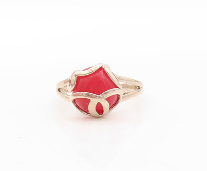 925 Sterling Silver Vintage Ring Modernist Caged Red Gemstone Sz 7  RG30694