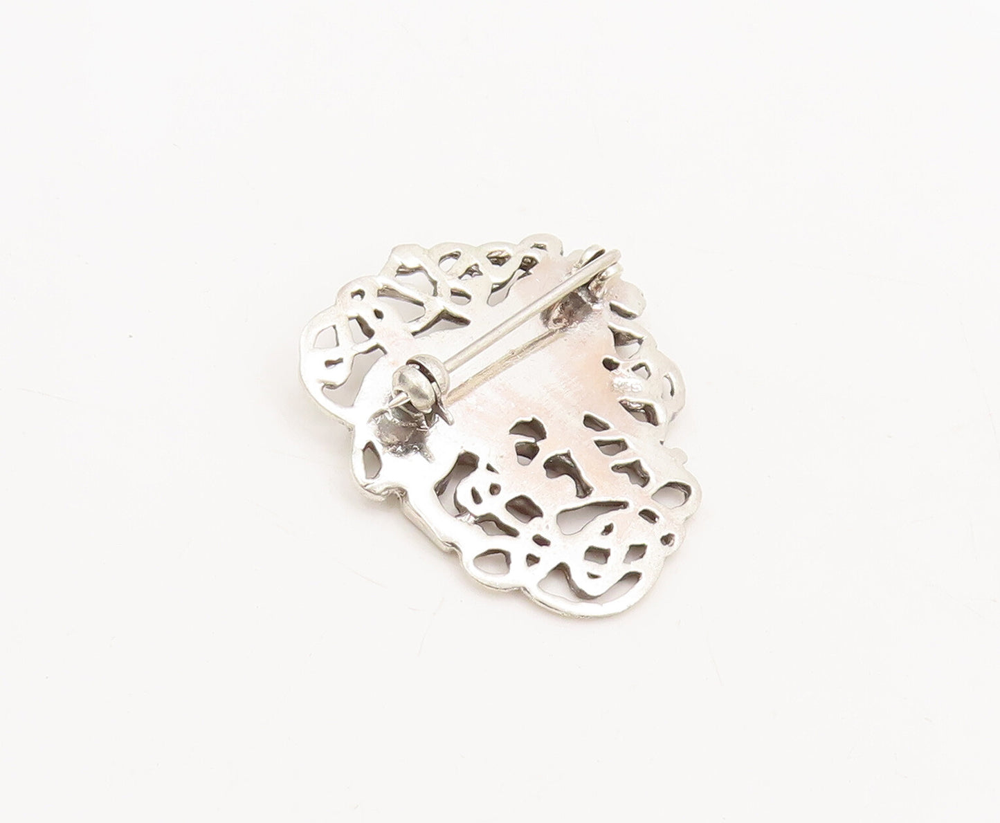 925 Sterling Silver Vintage Brooch Pin Royal Crest Carved Roaring Lion  BP10606