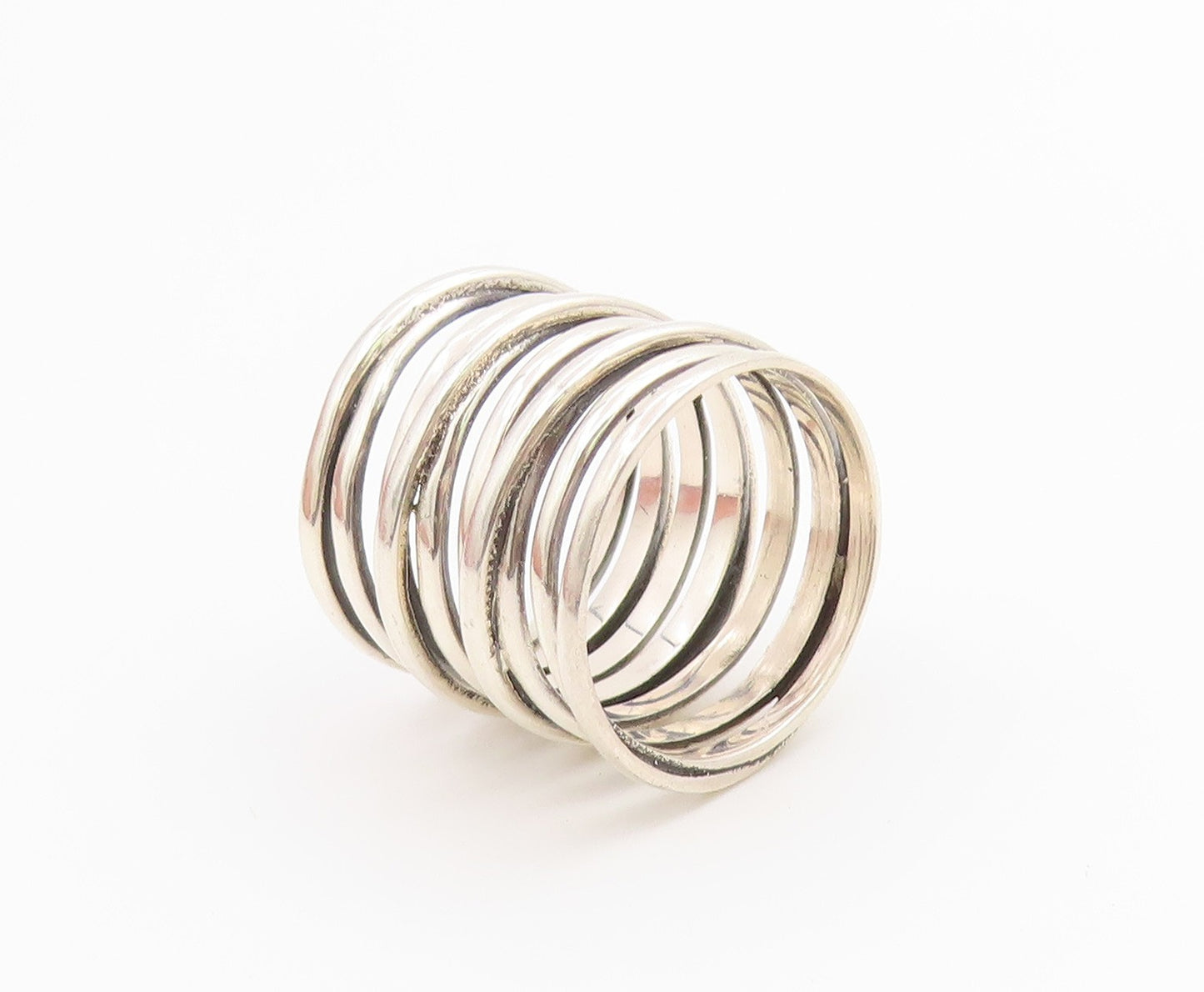 925 Sterling Silver Vintage Ring Chunky Multi Layer Crossover Band Sz 8 RG36657