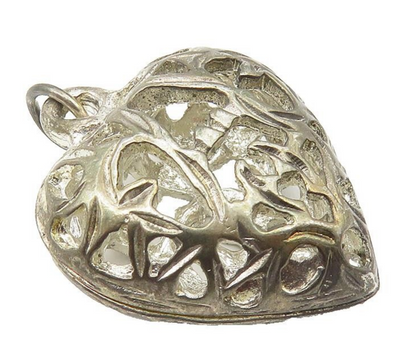 925 Sterling Silver  Vintage Open Cutout Design Love Heart Pendant  PT8265