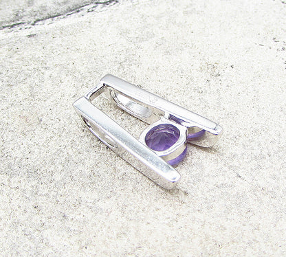 925 Sterling Silver  Round Cut Faceted Amethyst Slider Pendant  PT1492