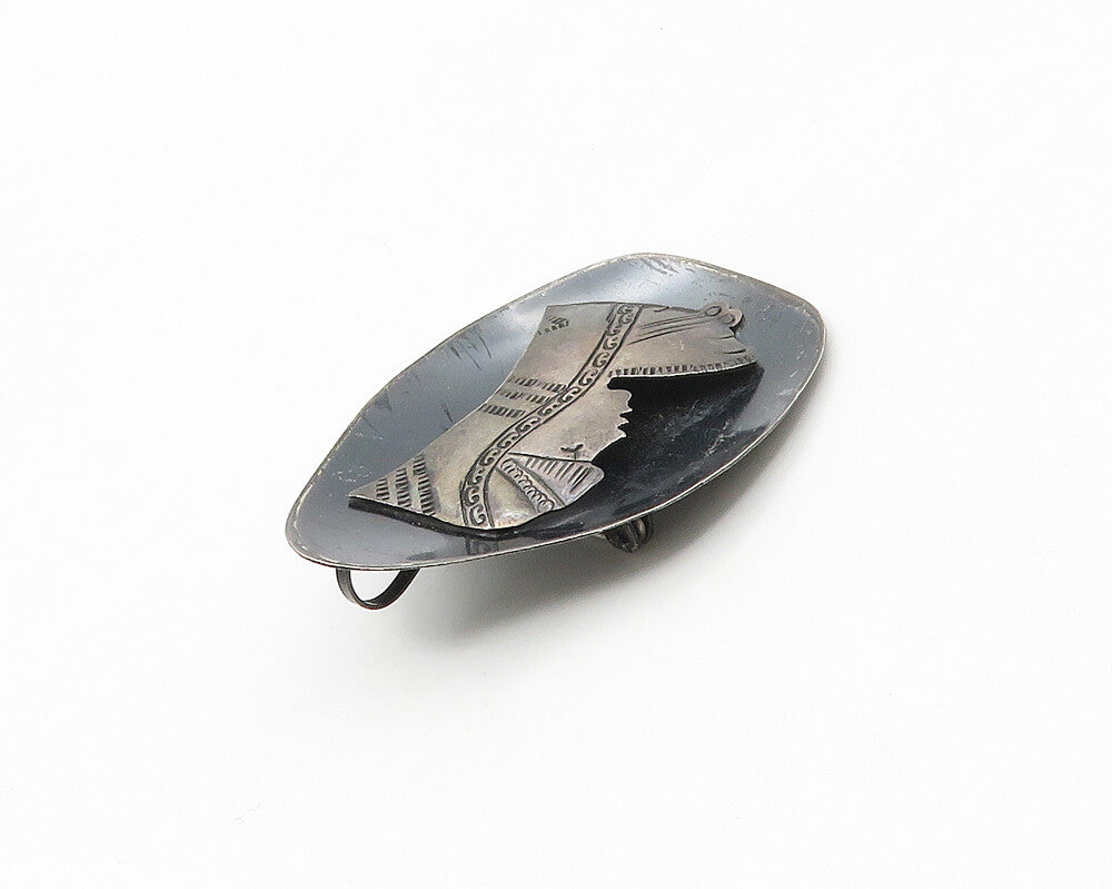 ISRAEL 925 Sterling Silver  Vintage Dark Tone Woman Profile Brooch Pin  BP6922