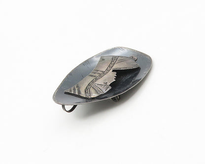 ISRAEL 925 Sterling Silver  Vintage Dark Tone Woman Profile Brooch Pin  BP6922