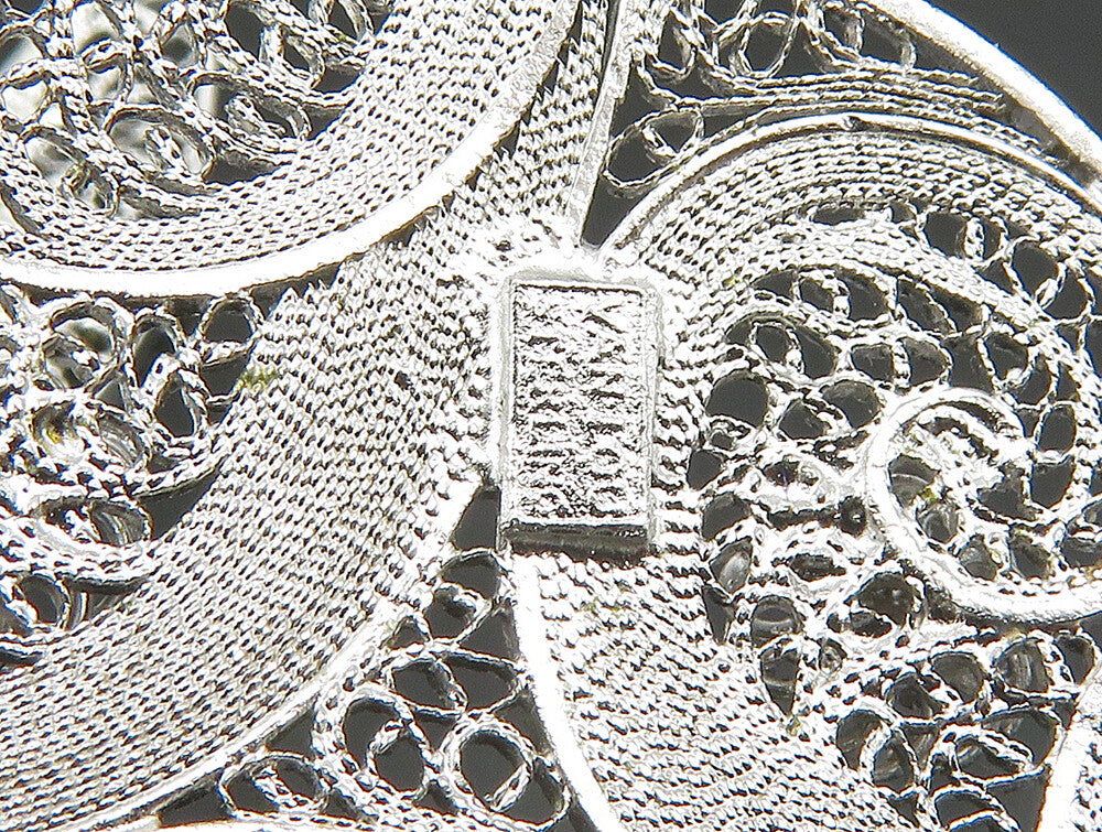 VAN LOU 925 Silver  Vintage Heart & Sphere Filigree Dangle Pendant  PT20121