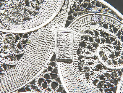 VAN LOU 925 Silver  Vintage Heart & Sphere Filigree Dangle Pendant  PT20121