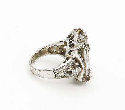 925 Sterling Silver  Vintage Shiny Cubic Zirconia Cocktail Ring Sz 6  RG16941