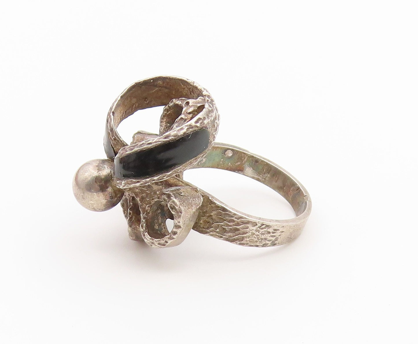 925 Sterling Silver Vintage Ring Brutalist Textured Ribbon Band  Sz 6.5  RG36849